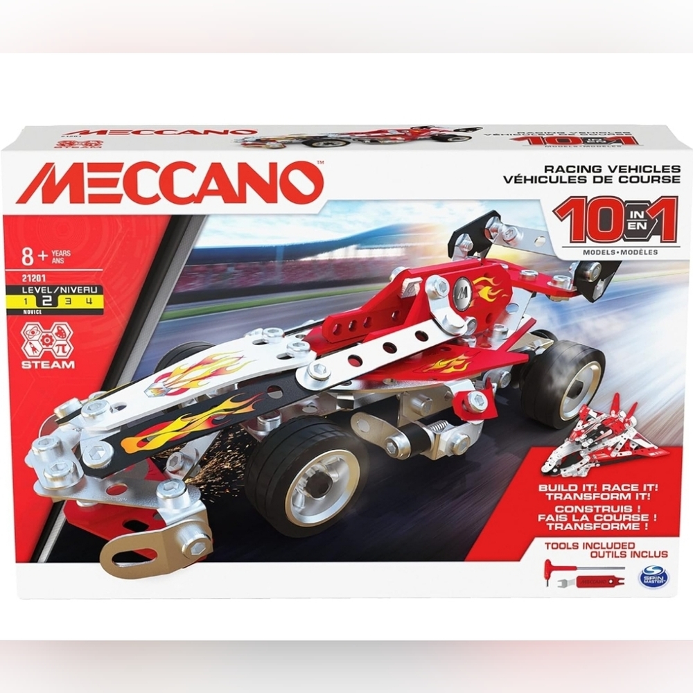 NEW Meccano, 10-in-1 Racing Vehicles STEM Model Building Kit